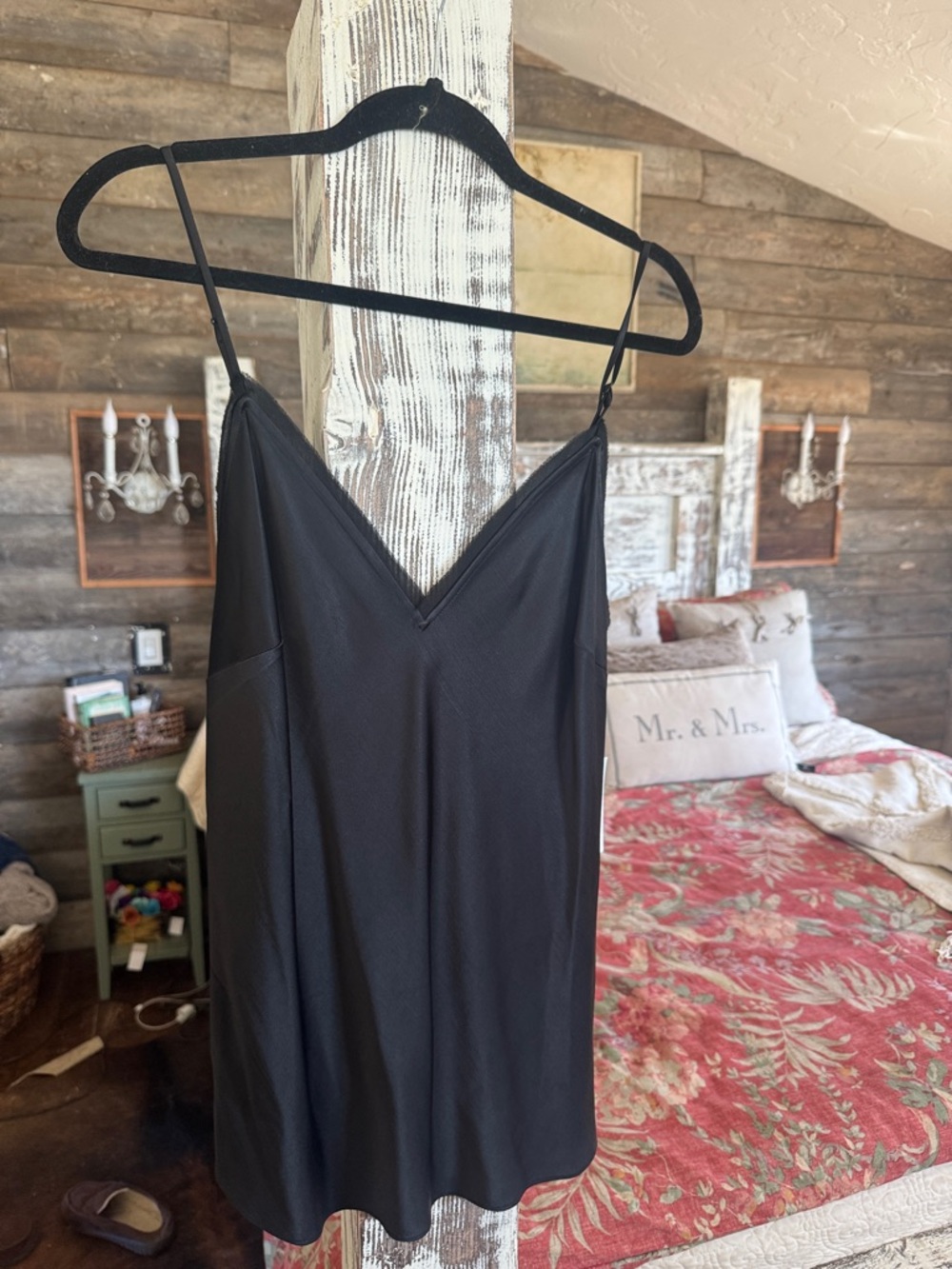 Frame Denim Black Satin Slip Chemise
